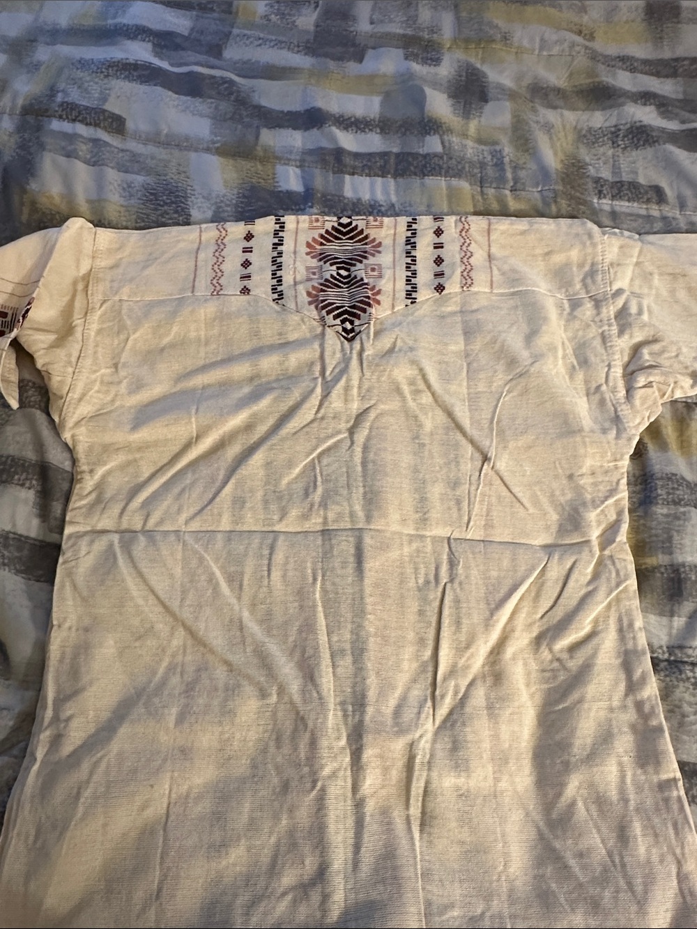 MEXICANA Cream Embroidered Peasant Top with Brown and Black Accents - Picture 4 of 9